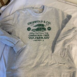 Life Is Good Gray Crewneck Sweater with Green Print